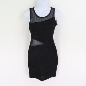 Juju & B Mini‎ Dress Mesh Cut-Outs Womens Sz S Black Textured Stretch Sleeveless